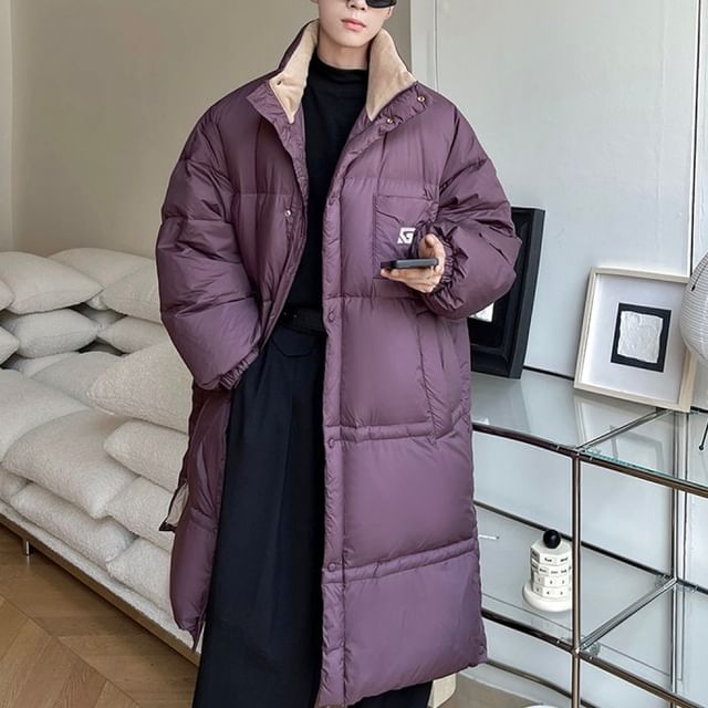 Freehop-Stand Collar Plain Oversized Puffer Coat