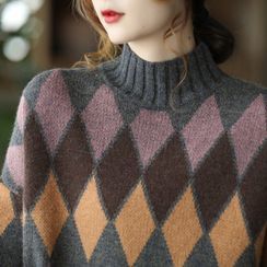 Mumame - Argyle Mock-Neck Sweater