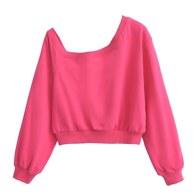 Hollahop-Asymmetrical Neck Cropped Pullover