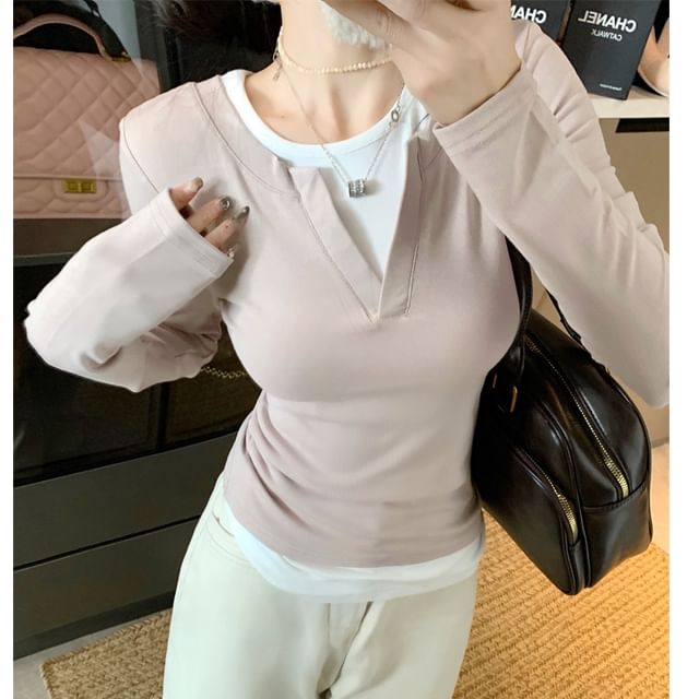 Whoosh-Long Sleeve Crew Neck Mock Two Piece Tee