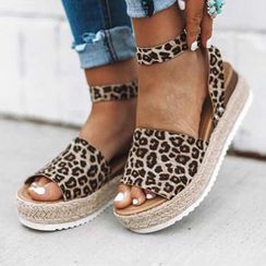 KONIN - Platform Leopard Print Ankle Strap Sandals