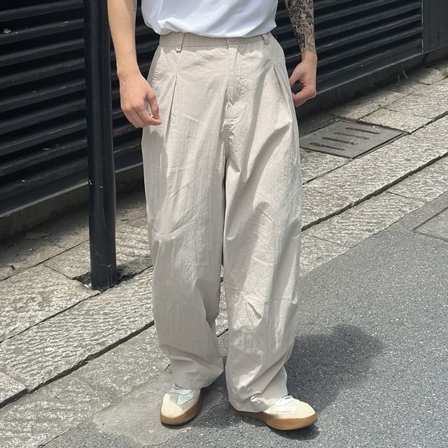 DragonRoad-Mid Rise Plain Wide Leg Pants