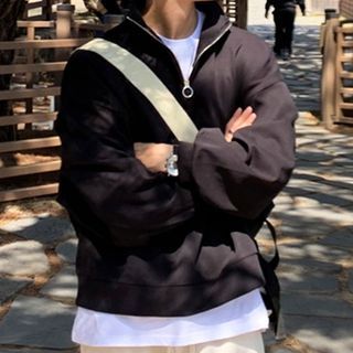 Okwano-Long-Sleeve Plain Half-Zip Sweatshirt