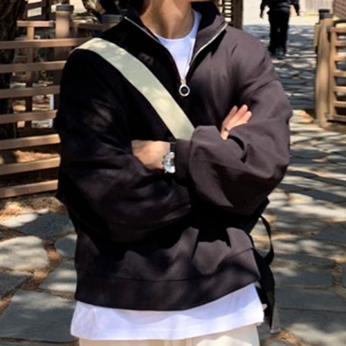 Long-Sleeve Plain Half-Zip Sweatshirt 
