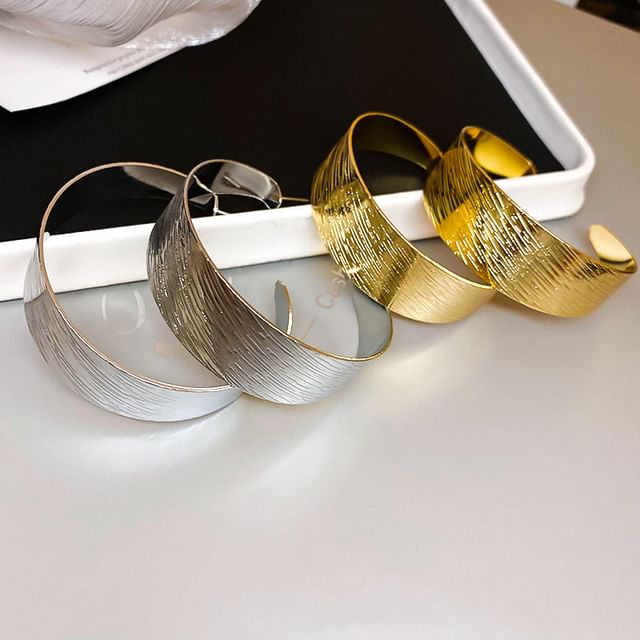 Calafa-Brushed Alloy Open Hoop Earring