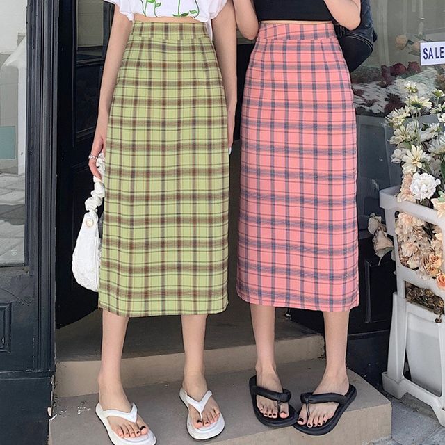 Plaid midi skirt clearance sale