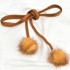 Palmi - Fluffy Pompom Faux Leather Cord Belt