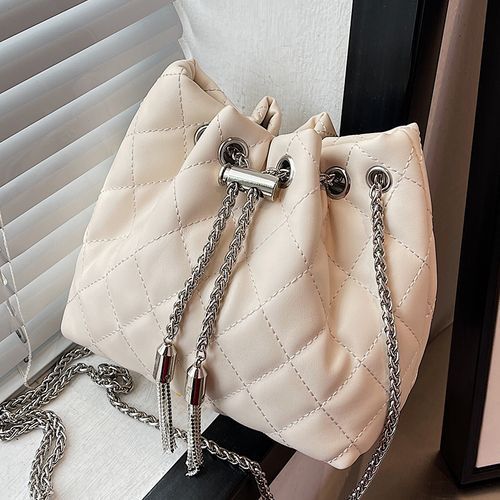 Lizzy - Quilted Chain Strap Faux Leather Bucket Bag