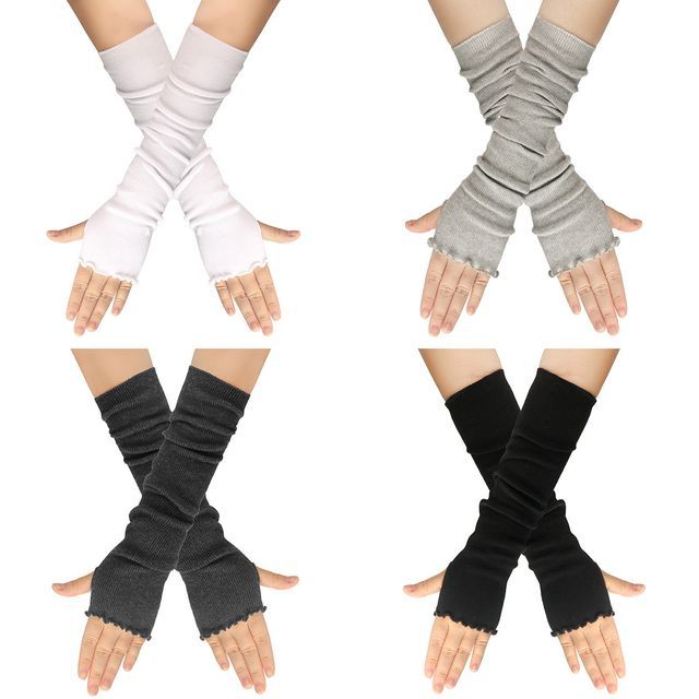 Kinoxslone-Plain Lettuce Trim Knit Fingerless Gloves