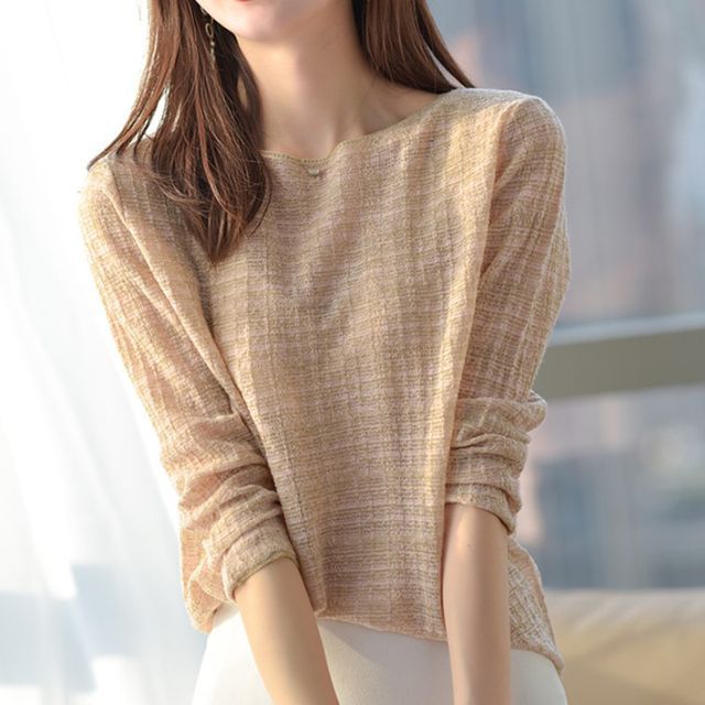 Everose-Long-Sleeve Plaid Knit Top