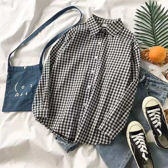 Sienne-Gingham Checkered Long Sleeve Button Up Shirt