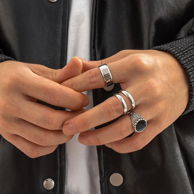 Gretlyn-Set of 4 Silver Tone Ring