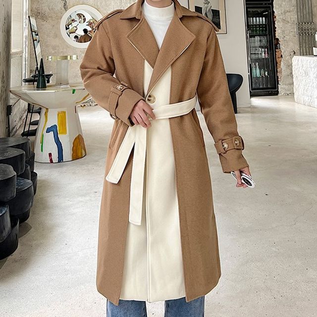 Citigleam - Two-Tone Midi Coat | YesStyle