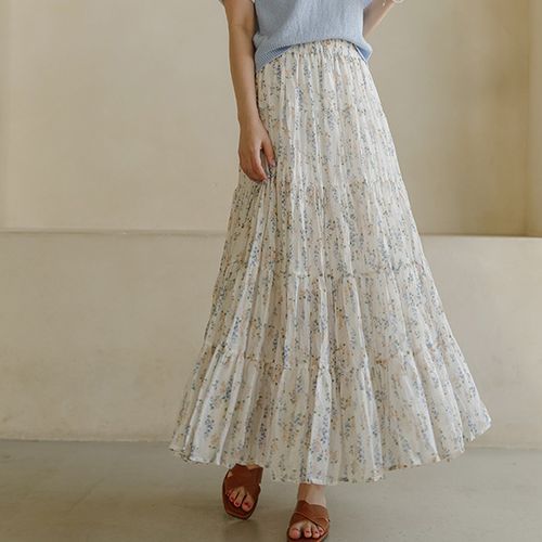 Tiered Floral Chiffon Long Skirt