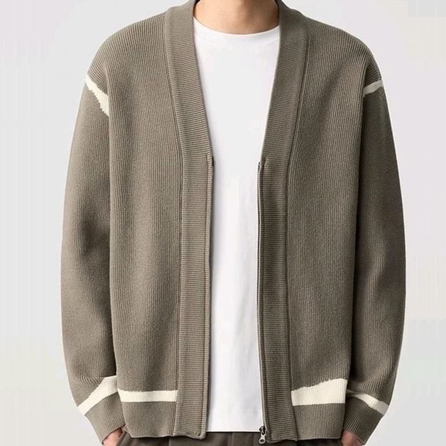 Phoneus-Two Tone Zip-Up Cardigan