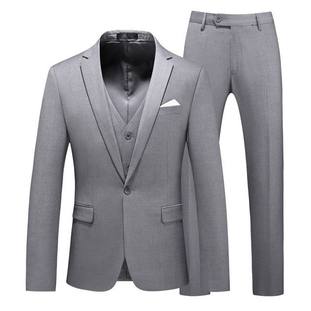Sheck-Set Plain Single-Button Blazer V-Neck Single-Breasted Vest Mid Rise Straight Leg Dress Pants