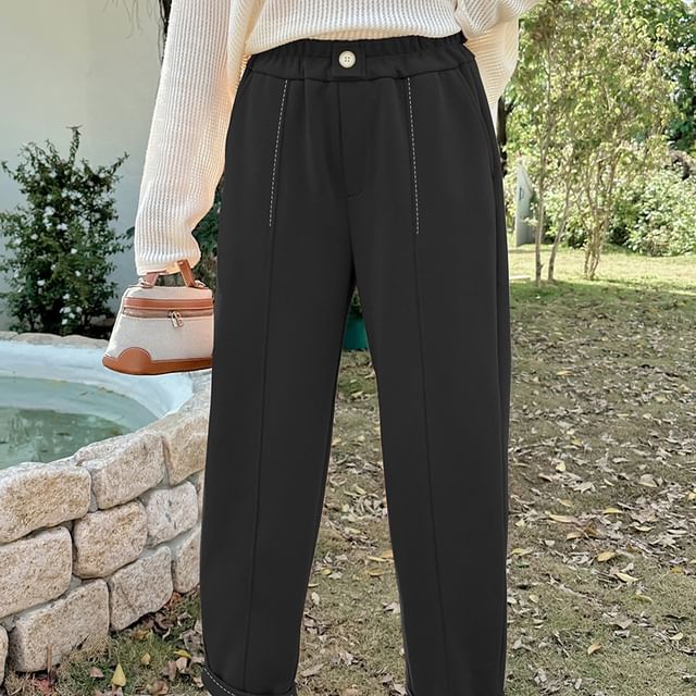 Ashteroid-Plus Size High-Waist Plain Straight Leg Pants