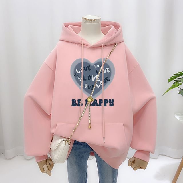 Lelache - Heart Lettering Hooded Sweatshirt | YesStyle