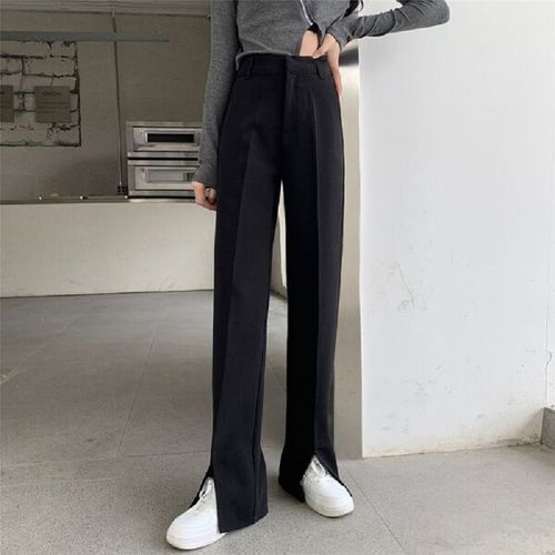 Gibas - High Rise Plain Front-Slit Straight Leg Pants | YesStyle