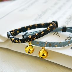 Meow Six - Bell Metallic Star Denim Pet Collar Meow Six - Bell Metallic Star Denim Pet Collar