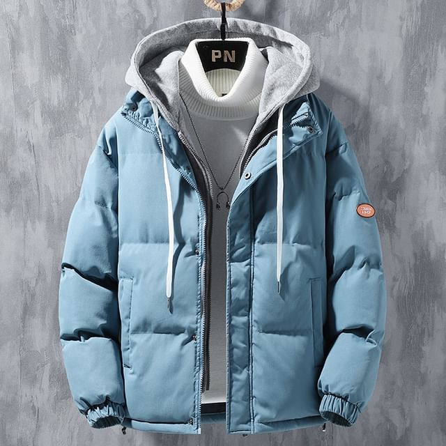 Bay Go Mall-Mock Two-Piece Hooded Zip-Up Padded Jacket