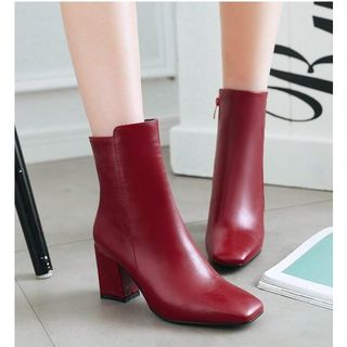 Freesia Faux Leather Chunky Heel Short Boots