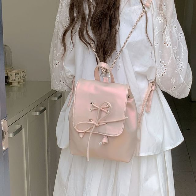 TangTangBags-Chain Strap Lace-Up Flap Backpack