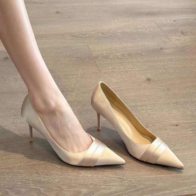 Karlao-Pointy Satin High Heel Pumps