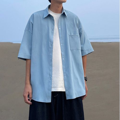 ROOSE - Elbow-Sleeve Plain Oversized Shirt | YesStyle