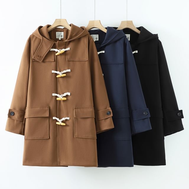 Suzette-Hooded Plain Toggle Coat