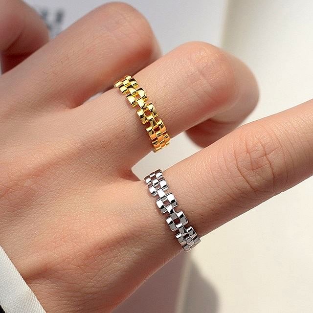 A-ROCH-S925 Sterling Silver Faux Chain Open Ring