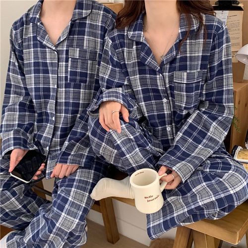 Plaid button best sale up pajamas