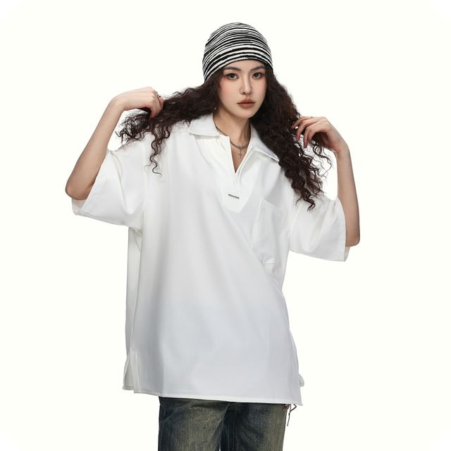 Samso-Short Sleeve Open Placket Plain Polo Shirt