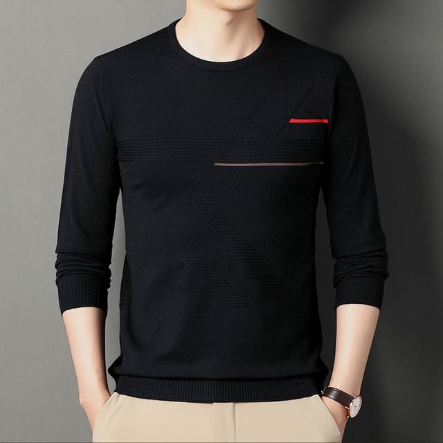 Fireon-Long-Sleeve Crew Neck Color Block Knit Top