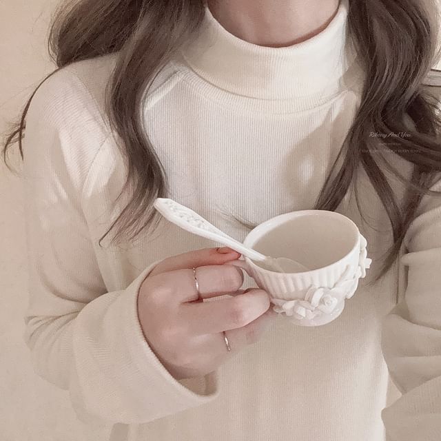 Glotto-Long Sleeve Turtleneck Plain Top