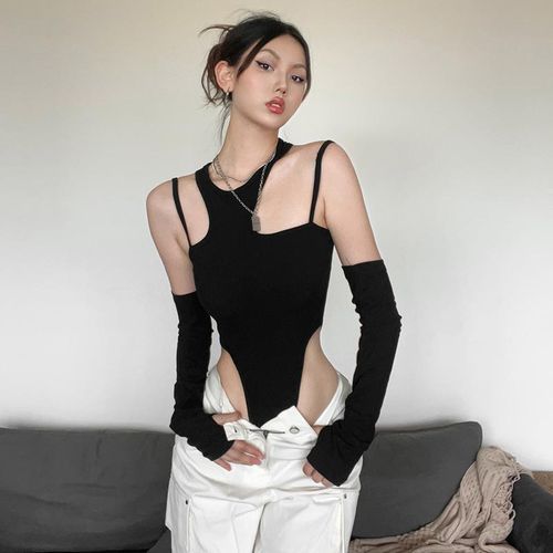 Plain Contrast Trim Cropped Zip Jacket / Lettering Bodysuit Top / Mid Waist  Plain Wide Leg Cargo Pants