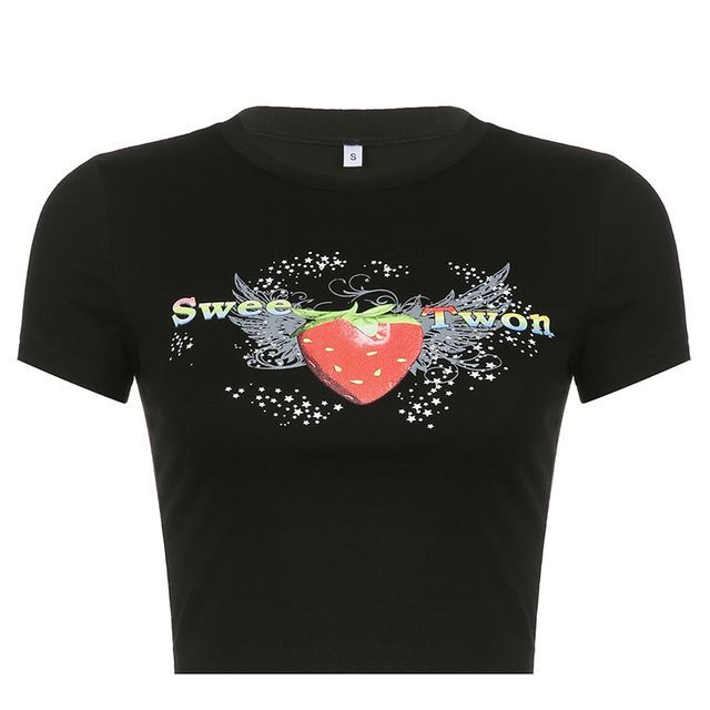 Short-Sleeve Strawberry Print Cropped T 