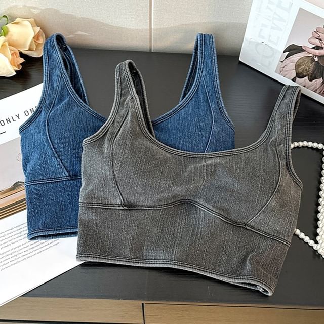 Lemongrass-Washed Denim Bustier Top