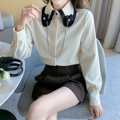 peter pan collar blouse long sleeve