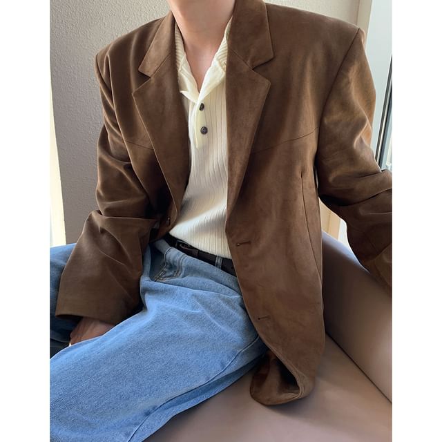 MRCYC-Lapel Collar Plain Single Breasted Oversized Blazer