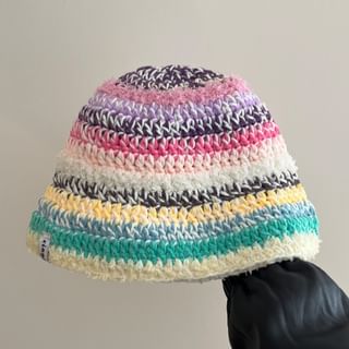 TAAK-Color Block Knit Cloche Hat