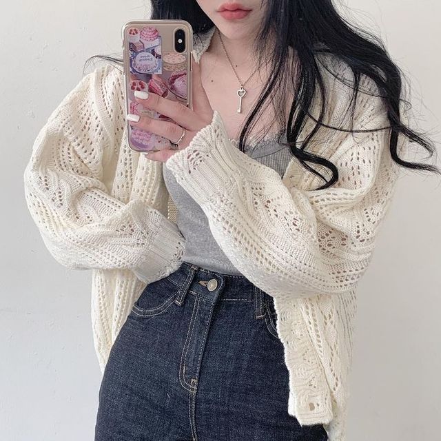 Glotto-Eyelet Knit Oversized Cardigan