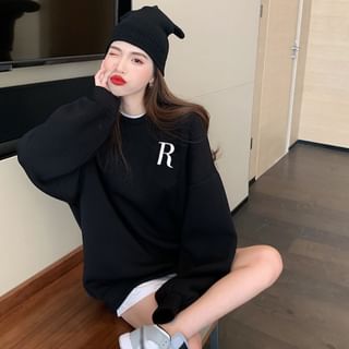 Inchioh Round Neck Lettering Print Fleece-Lined Sweatshirt Sale