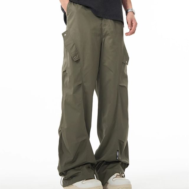 emeisa-Mid Rise Plain Loose Fit Cargo Pants