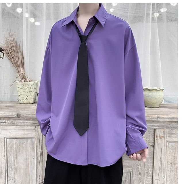 Koiyua-Long Sleeve Collared Plain Shirt