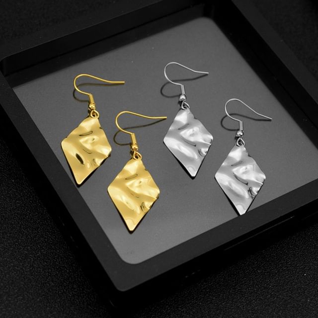 Juanitro-Textured Rhombus Stainless Steel Drop Earring