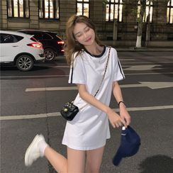 Racoon - Short-Sleeve Contrast Trim T-Shirt Dress