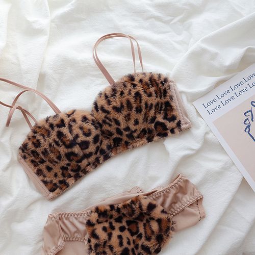 Hypnos - Leopard Print Furry Wireless Bra / Panties / Set | YesStyle