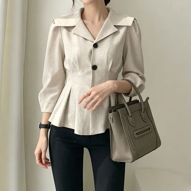 Everose-XL - 34-Sleeve Notched Collar Peplum Shirt