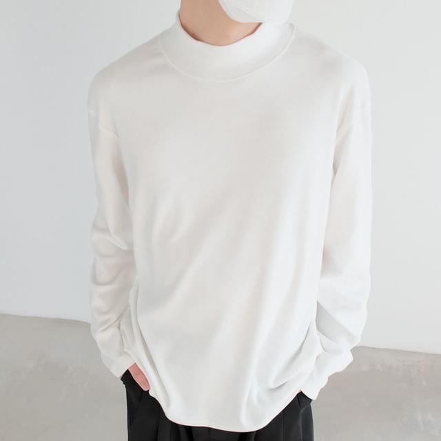 DAZO Studios-Mock Neck Long Sleeve Plain T-Shirt